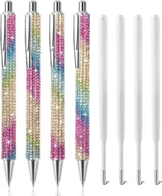 Productafbeelding van Balpen glinsterende kristallen diamantstiften 1,0 mm - Set van 4 - Zwarte inkt intrekbare klikstiften met stiftvullingen