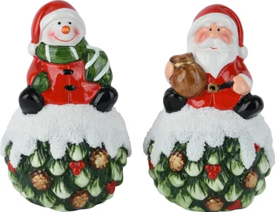 Produktbild von Dekofigur Weihnachtsmann / Schneemann 12,5cm Keramik 1 Stück sortiert