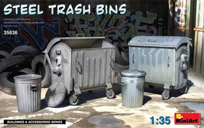 Zdjęcie produktu dla MiniArt 1:35 Pojemniki na śmieci nowoczesne stal plastik modelarstwo