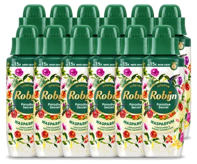 Image de 12 flacons de parfum pour lessive Robijn Intense, senteur Paradise Secret, 342 ml chacun. Pack économique de 12 pièces