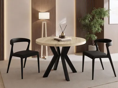 Produktbild von Runder Esstisch Ausziehbar 100-300 cm XXL Groß – Verlängerbar, für 5-14 Personen mit Schwarzen Holzbeinen – Tisch für Wohnzimmer & Esszimmer in Eiche Sonoma Hellbraun