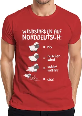 Zdjęcie produktu dla Windstärken Norddeutsch Schietwetter Schafe Plattdeutsch Saying Koszulka męska, Czerwony, XXL