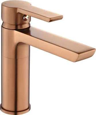 A close-up studio shot of a single copper-colored faucet against a white background.
