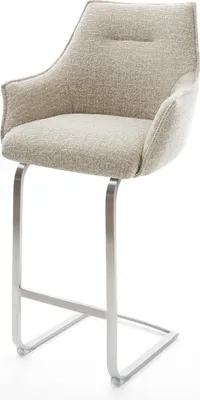 Produktbild von DELIFE Barstuhl Alja-Flex Webstoff Soft Beige Freischwinger Flach Edelstahl Silberfarben Taschenfederkern