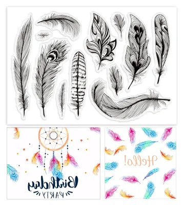 Produktbild von Silikonstempel mit zarten Federdesigns für Kartenherstellung und Scrapbooking