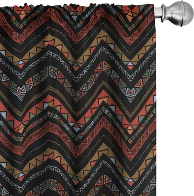 Produktbild von ABAKUHAUS aztekisch Vorhänge, Gardinen, Ethnical Zigzag Chevron-Druck ist in Erdfarben, 2 Stück 75 x 225 cm, Anthrazit grau Zinnoberrot