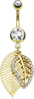 Produktbild von Bauchnabelpiercing 14 Karat vergoldet Bananabell Nabelpiercing Gold Leaf Blatt Anhänger  10 mm