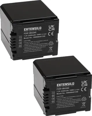 Produktbild von EXTENSILO 2x Akku kompatibel mit Panasonic NV-GS60, SDR-H250, NV-GS500, NV-GS80, NV-GS330, NV-GS90 Videokamera Camcorder (2500 mAh, 7,2 V, Li-Ion)