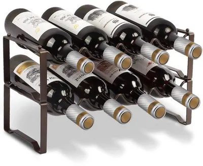 Produktbild von Unyqoos® stapelbares Metall-Weinregal für 8 Flaschen – bronzefarbene, rostbeständige Ausführung, modular erweiterbar für Keller, Bar und Küche