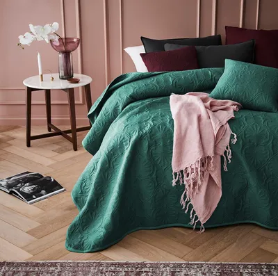 Zdjęcie produktu dla Narzuta na łóżko 170 x 210 cm, ciemnozielona, styl pikowany, do sypialni