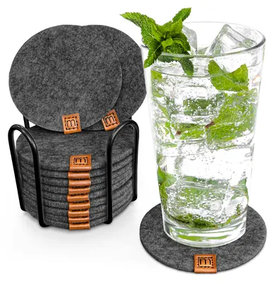 Produktbild von Glasuntersetzer mit Lederlabel / Mit Halter 12er-Set