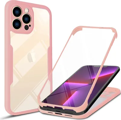 Produktbild von iPhone 14 Pro Schutzhülle, Eingebautem Displayschutz 360 Grad Komplettschutz Handyhülle für iPhone 14 Pro Pink