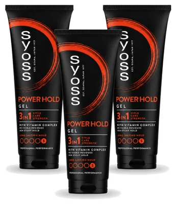 Imagen del producto de 3 unidades de gel para el cabello Syoss Power Hold: fijación extra fuerte, 250 ml. Paquete económico