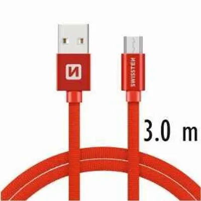 Obrázek produktu pro USB kabel Swissten kabel USB microUSB textilní 3m 3A červená