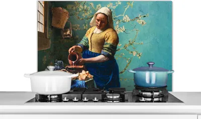Produktbild von KitchenYeah®  Spritzschutz Küche - Küchenrückwand - Wandschutz für Herd und Spüle - Milchmädchen - Mandelblüte - Van Gogh - Vermeer - Gemälde - Alte Meister 90x60 - Alu-Dibond (Alternative zum Spritzs