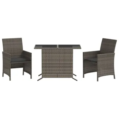 Produktbild von 3-tlg. Bistro-Set mit Kissen Grau Poly Rattan