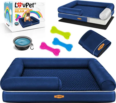 Produktbild von LovPet® Orthopädisches Hundebett Hundekissen Hundekorb Relax, Inkl. Napf + 3X Kauknochen, Hundesofa für Kleine, Mittelgroße & Große Hunde, Bezug abnehmbar und waschbar