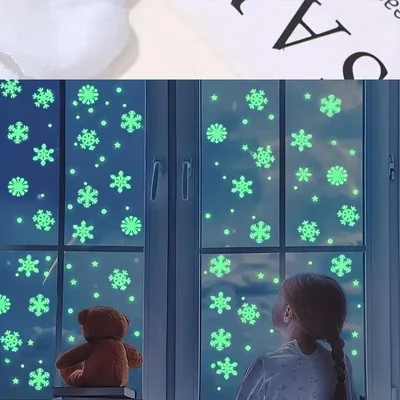 Glow-in-the-Dark Schneeflocken Fensteraufkleber, 50 Stk.