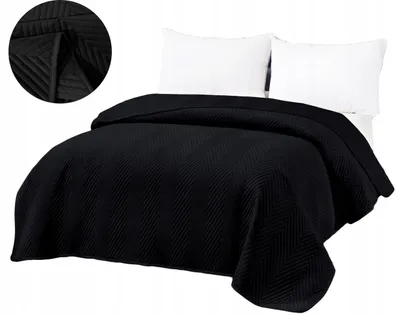 Produktbild von JadorDecor Welur Tagesdecke Schwarz Gesteppt Velvet 200x220 cm