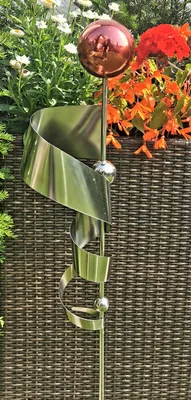 Produktbild von Skulptur Kari rot poliert  120 cm  Edelstahl Beetstecker Gartenstecker Rosenkugel