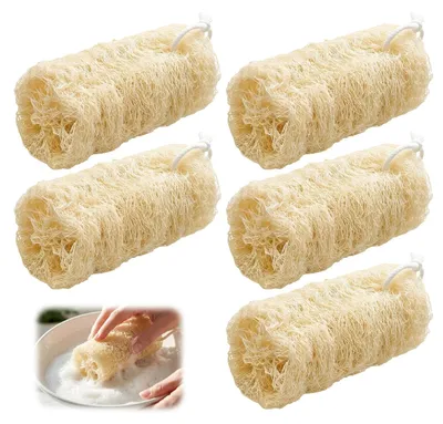 5er Set natürliche Luffa-Schwämme, 10 cm, mit Aufhängeschnur