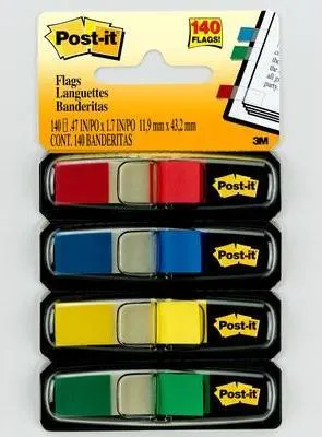 Immagine prodotto di Post-It Flags, Primary Colors, 1/2 in Wide, 35/Dispenser, 4 Dispensers/Pack bandiera autoadesiva 35 fogli