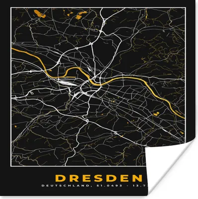 Produktbild von MuchoWow® Poster Dresden - Gold - Stadtplan - Karte - Deutschland 50x50 cm - Wohnzimmerdekoration