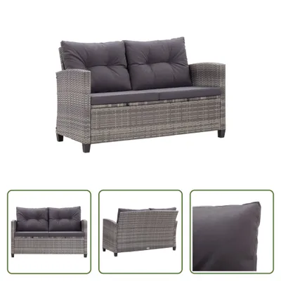 Produktbild von The Living Store 2-Sitzer-Gartensofa mit Kissen Grau 124 cm Poly Rattan