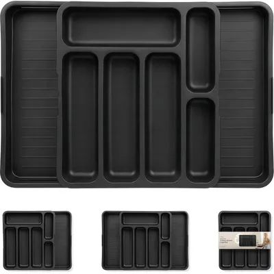 Image de Deleca range-couverts extensible 8 compartiments, organiseur tiroir 31-53 x 35 cm, plastique noir