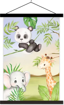 Produktbild von MuchoWow® Textilposter Tiere - Kinder - Dschungel 40x60 cm mit schwarzem Rahmen - Wanddekorationen