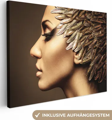Produktbild von MuchoWow® - Leinwandbilder - Frau - Abstrakt - Gold - Porträt, Wandbild, Wanddeko Bilder Wohnzimmer, 80x60 cm