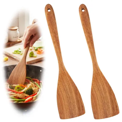 Productafbeelding van Set van 2 houten spatels - hittebestendig en ergonomisch