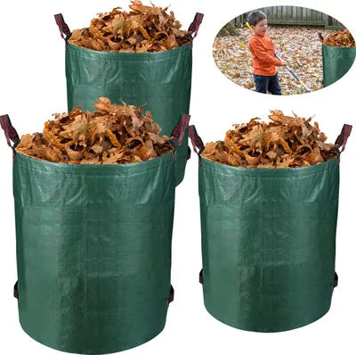 Image de Sac de jardin Izrielar 3X 272L Sac à feuilles mortes Sac à déchets de jardin XXL Sac de jardin Sac à gazon avec poignées Résistant à la déchirure Réutilisable