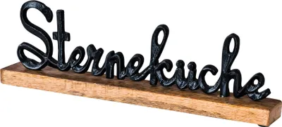 Produktbild von Sterneküche Schriftzug L40cm Metall Schwarz Mango Holz Tischdeko Deko Aufsteller