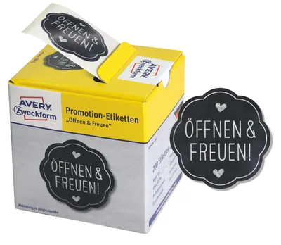 Zdjęcie produktu dla Etykiety promocyjne AVERY Zweckform 3845 "OpenOpen&Rejoice" czarne