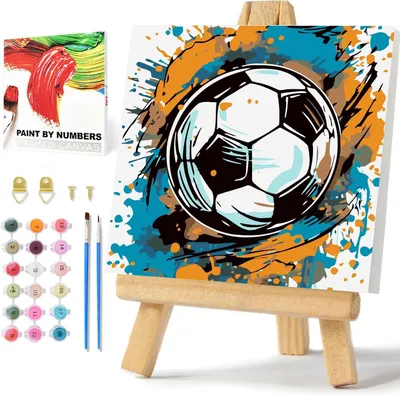 Productafbeelding van Art Voetbal schilderen op nummer met frame en doos, schilderen op nummer, kinderen, klein formaat, voetbal schilderen op nummers vanaf 5, 7, 8