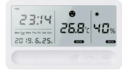 Produktbild von D84C Digital LED Uhr mit Thermometer & Hygrometer – Tisch Klimastation mit großem Display & Standfuß