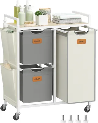 Produktbild von VASAGLE Wäschekorb 3 Fächer, Wäschesammler 100 L, Wäschewagen mit Ablage