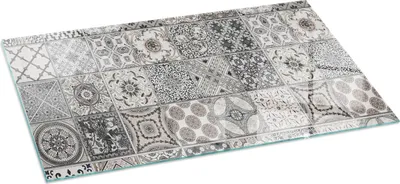 Zdjęcie produktu dla Płyta chroniąca przed iskrami - Szklana podstawa do pieca opalanego drewnem - Podkład kominkowy wykonany ze szkła - 120x60 cm - Ognioodporna podstawa pieca - Żaroodporna płyta ochronna do kominka - Przezroczysta szklana płyta chroniąca podłogę - Dekoracyjny wzór płytek