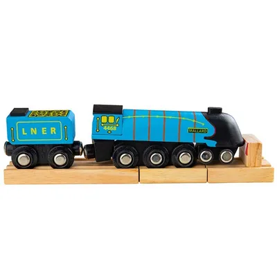 Immagine prodotto di Bigjigs Rail Riproduzione in legno della locomotiva Mallard + 3 binari
