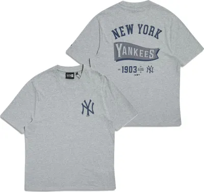Produktbild von New York Yankees T-Shirt NYY, Offizieller Fanartikel, Graues Shirt mit NY Logo vorn & großem Rückenprint, 100% Baumwolle