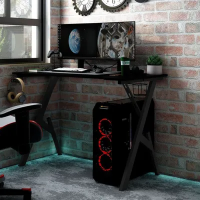 Produktbild von vidaXL Gaming Schreibtisch mit Y Gestell Schwarz und Rot 110x60x75 cm - Gaming Schreibtisch - Gaming Schreibtische - Gaming-Tisch - Gaming-Tische