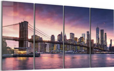 Produktbild von DEQORI Glasbild Echtglas 4x30x60 cm 'Brooklyn Bridge Abendröte' Wandbilder XXL groß