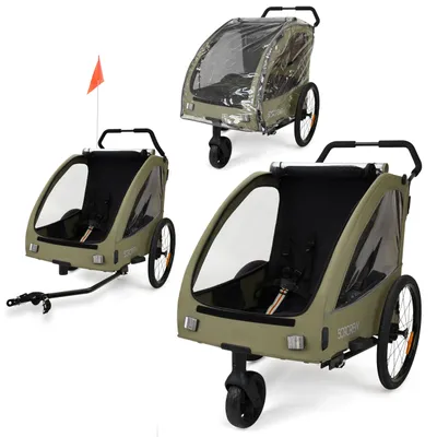 Fahrradanhänger Mehrzweck, 50 kg, umbaubar, inkl. Regenschutz, Khaki