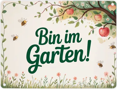 Produktbild von Bin im Garten! Metallschild in 15x20 cm Apfelbaum mit Bienen