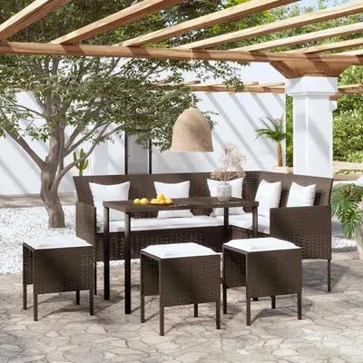 Immagine prodotto di vidaXL Set di divani a 5 pezzi a L con cuscini in rattan marrone