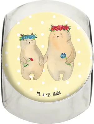 Produktbild von Mr. & Mrs. Panda Teedose Bären mit Blumenkranz L 870ml - Gelb Pastell - Geschenk, Lieblingsmensch, Kinder, Mama, Vorratsglas, Frischhaltedose, Bruder, Family, Kaffeedose