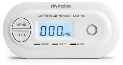 Productafbeelding van MalTec CO-melder, koolmonoxidmelder, Safesensor4100 AA, LCD-display, 10 jaar levensduur, 85 dB, wit