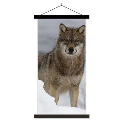 Produktbild von MuchoWow® Textilposter Wolf - Schnee - Tiere 90x180 cm mit schwarzem Rahmen - Dekoration Wohnzimmer
