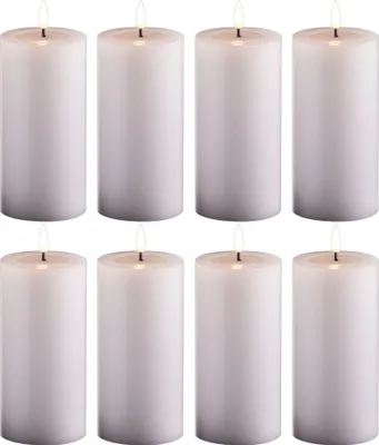 Produktbild von 8x große LED Stumpenkerze mit Timer weiß 7,5cm ø 15cm Höhe - 2 AA Batterien nötig LED Echtwachskerze mit Flackereffekt flammenlose Stumpenkerze - LED Kerze groß Weihnachtsbeleuchtung